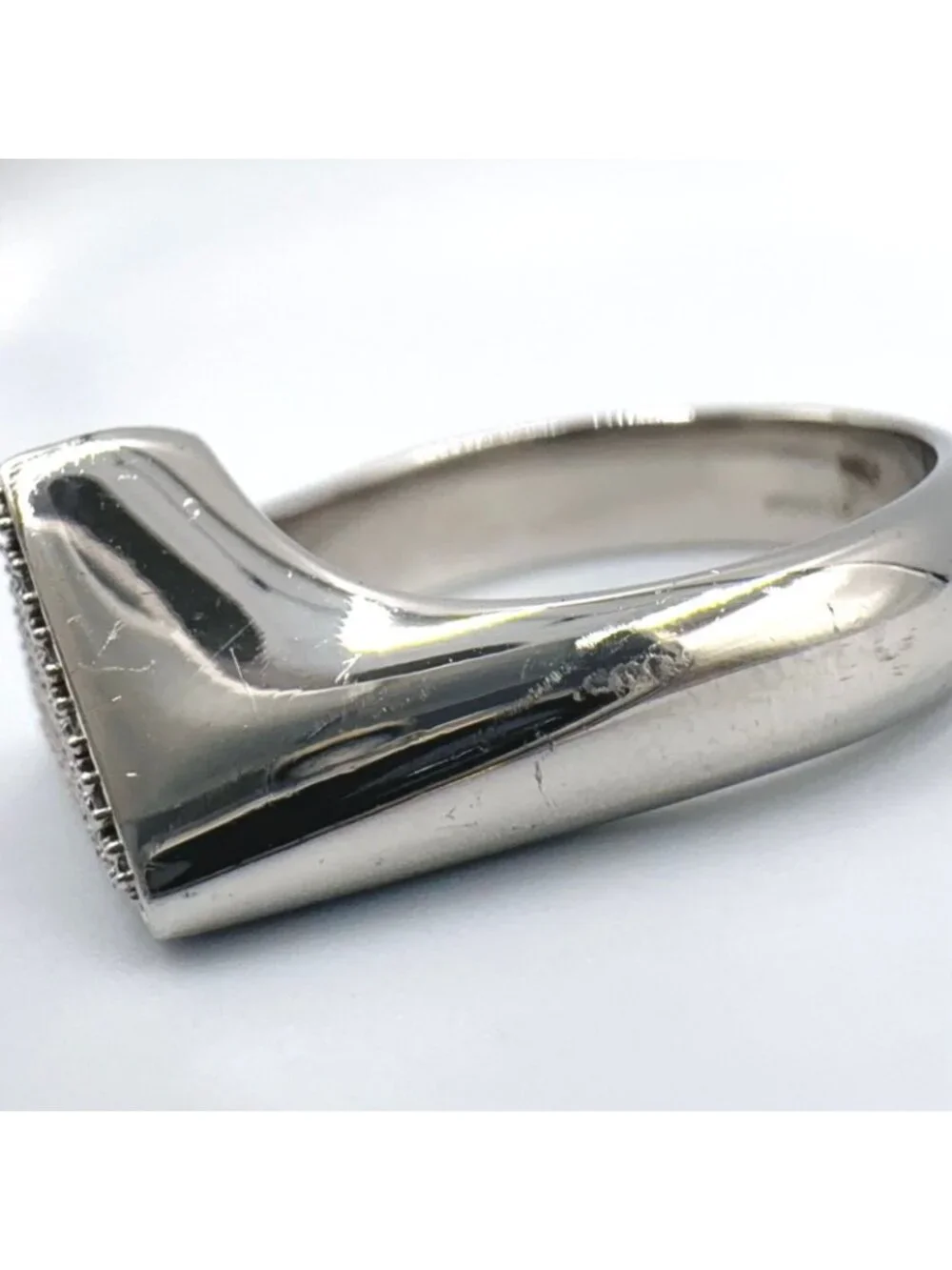 Prada Triangle Logo Pavestone Rhinestone 925 Sterling Silver Clear Ring